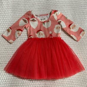 Taylor Joelle Santa Print Red Tulle Dress